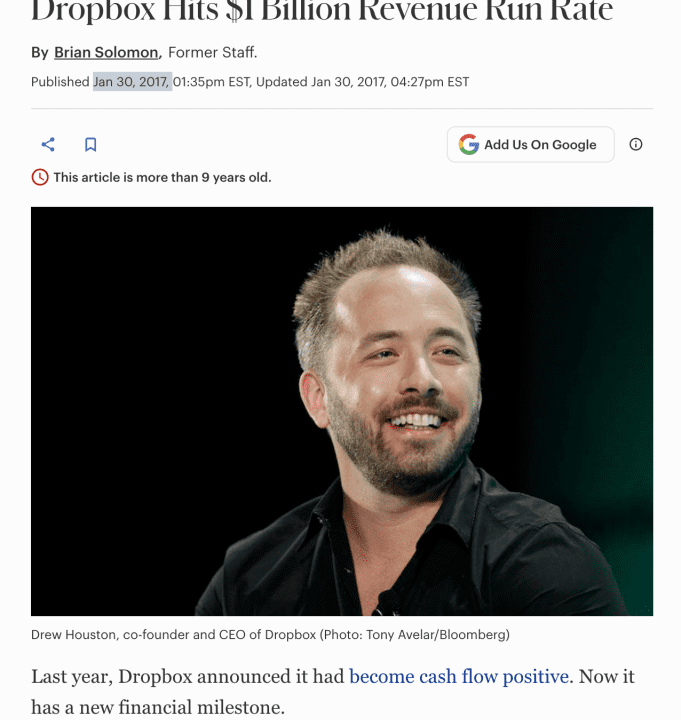 Dropbox Hits $1B ARR Faster Than Any B2B Company